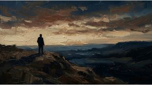 VA disability cheat sheet — lone silhouette on a ridge at dusk overlooking open terrain